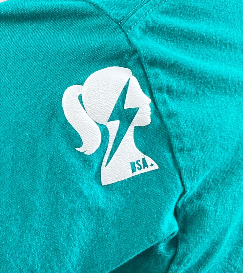 BSA logo detail on a custom tee